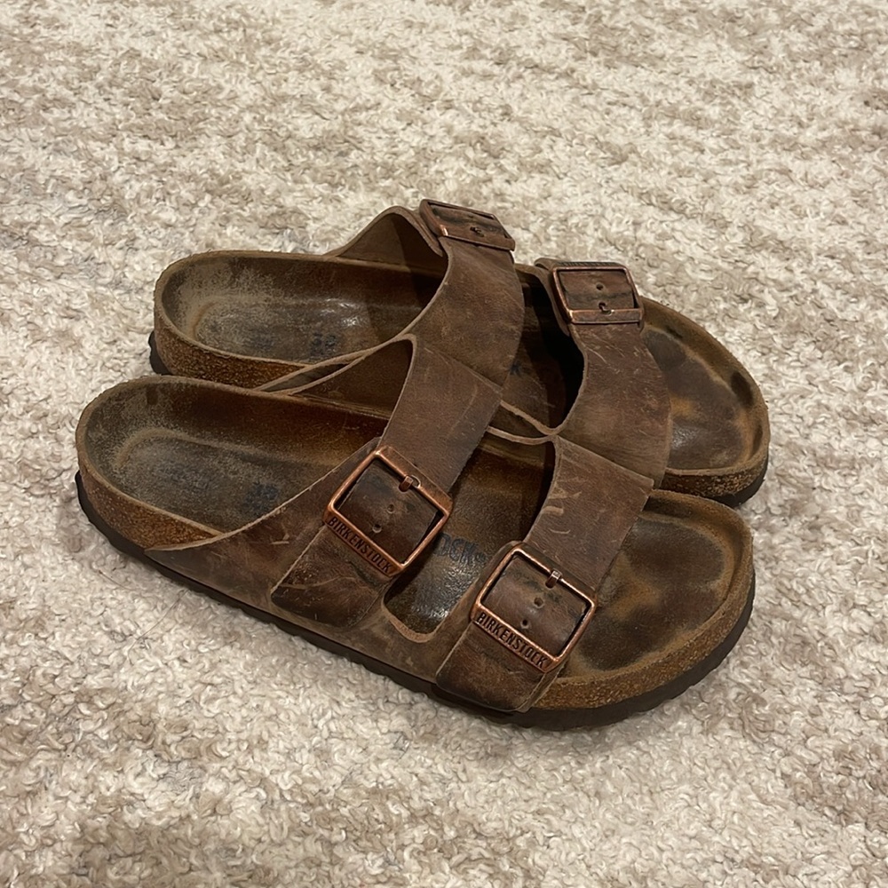 Birkenstock Brown Leather Two-Strap Sandals - Picture 3 of 13